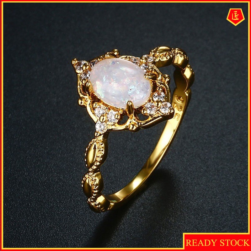 [Ready Stock]18K Gold Opal Ring Female Fashion Elegant