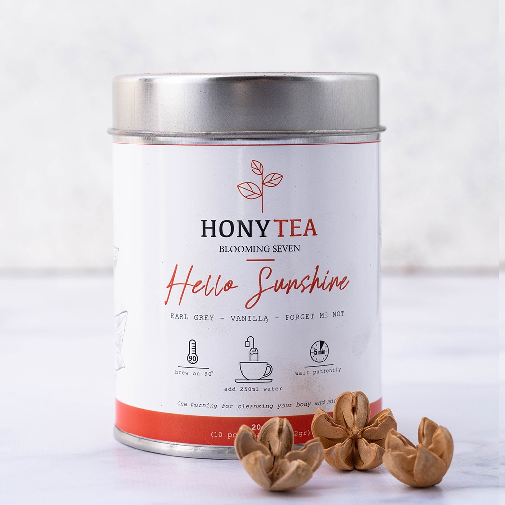 

TEA | HELLO SUNSHINE - BIG CAN | Classic Earl Grey - Vanilla Beans - Forget Me Not | HONYTEA