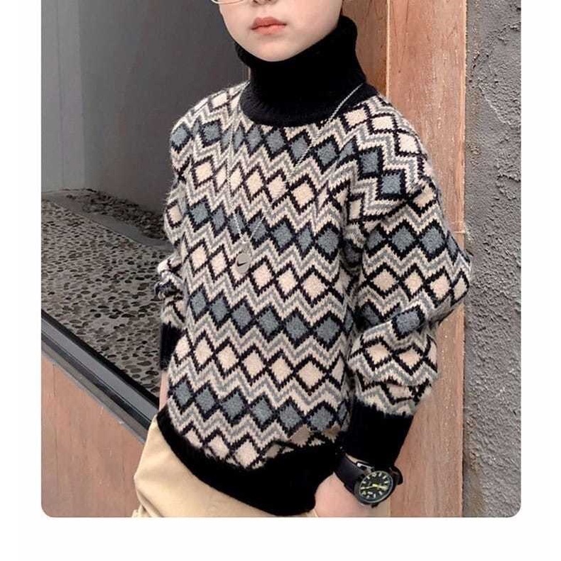 Sweater Wol Rajut Anak Turtleneck inner Velvet untuk Winter