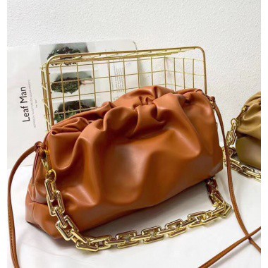 BQ 2822 RISCE  TAS SELEMPANG KULIT RANTAI KUNING IMPORT WANITA CEWEK PEREMPUAN JAKARTA BATAM KERUT