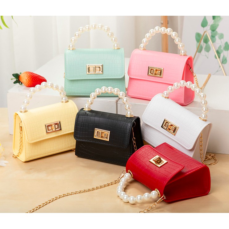 Amadela Story - Sling Bag Pearl Croco Tas Selempang Wanita Hand Bag Tas Pesta Rantai