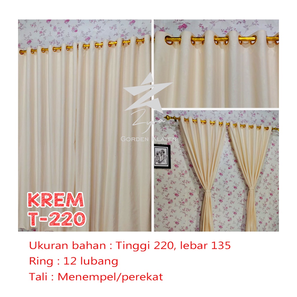 Gorden Polos Embos murah smokring 12 lubang Pintu Jendela Gorden Coklat polos Gordyn Hordeng Tirai-KREM T220X135