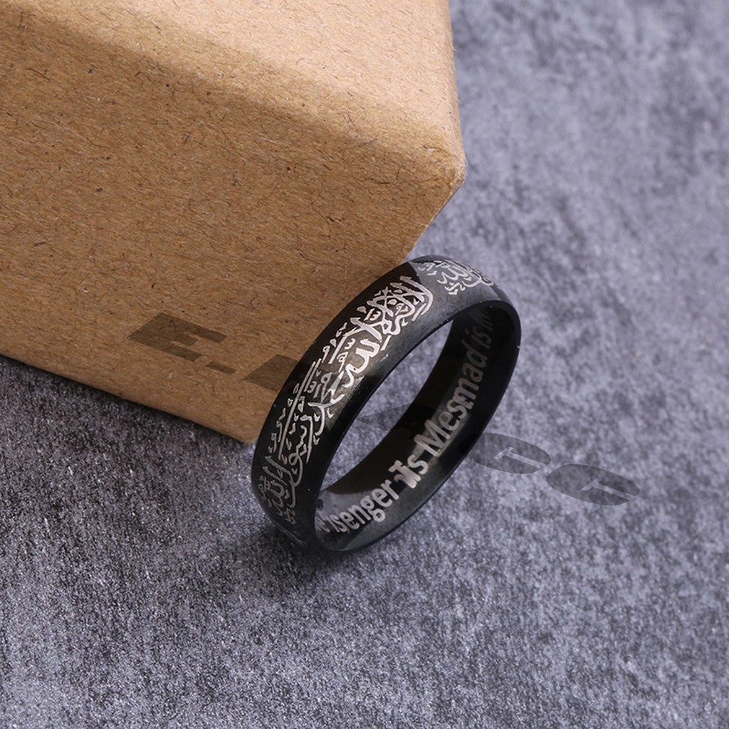 New Cincin Titanium Couple Tauhid Syahadat Tulisan Arab Cincin Pria Wanita Terbaru Hitam Shopee Indonesia