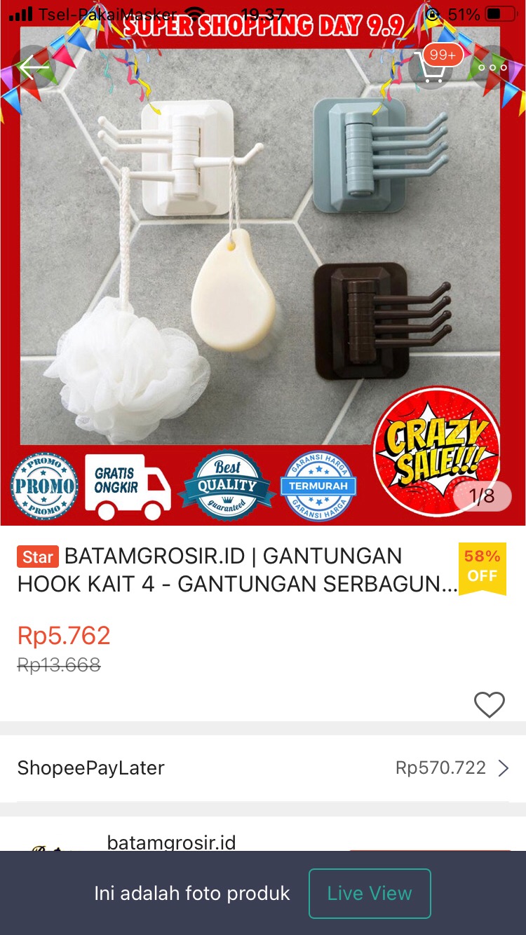 Anekagrosir | Gantungan Hook Kait 4 - Gantungan Serbaguna - Gantungan Baju - Hook - Tempelan