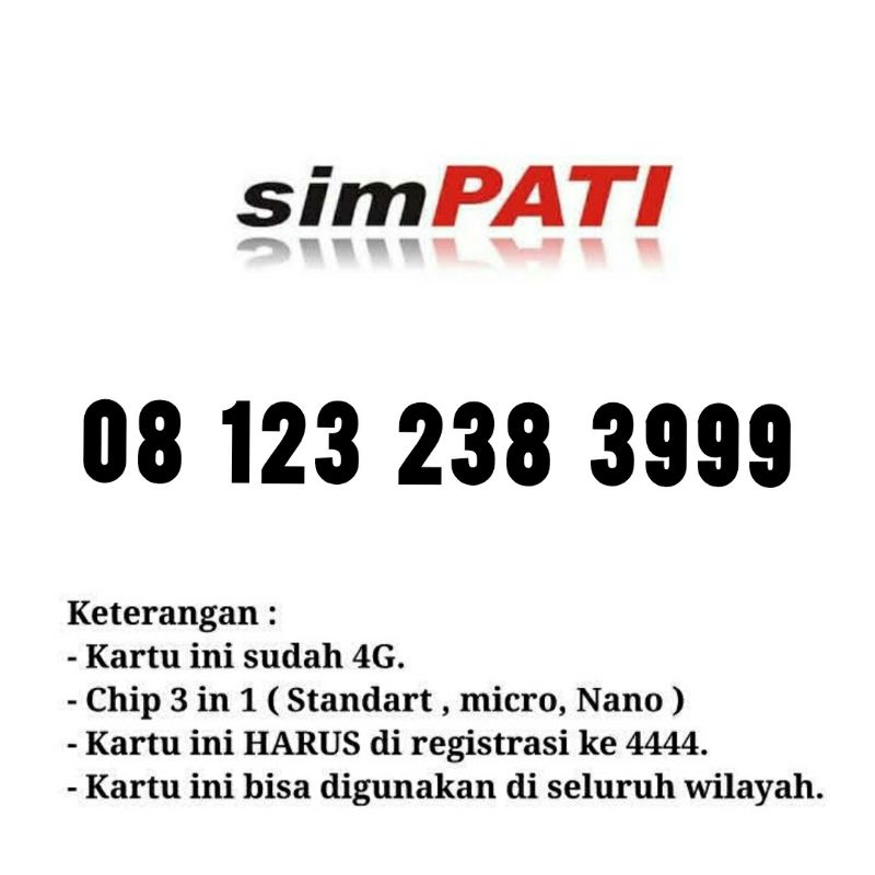 nomor cantik telkomsel simpati 4Lte triple 999 combo sakti 08 123 238 3999