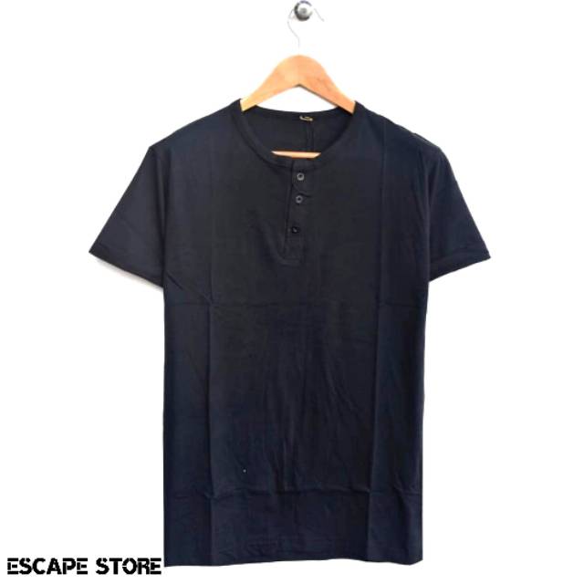 Baju Kaos Henley Berkancing Lengan Pendek - HITAM
