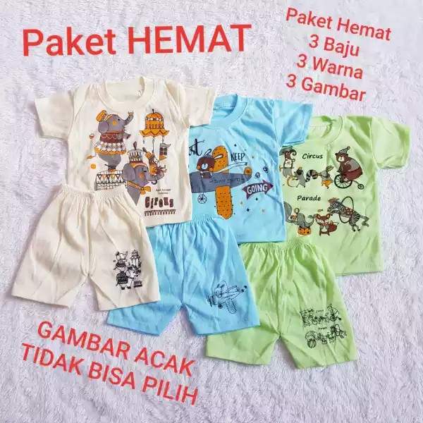 Promo Paket 3 Setelan Baju Anak / Paket Baby Alicia /Setelan Oblong Anak 0-12 Bulan / Baby Alicia