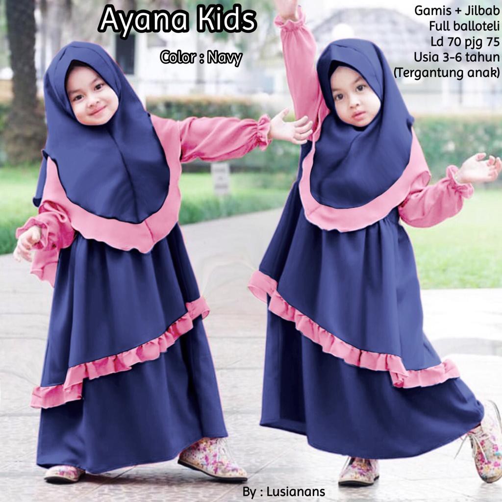 Gamis ayana kids gamis dan jilbab mat baloteli untuk usia 2-6tahun