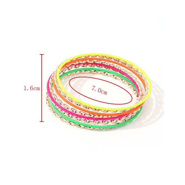 LRC Gelang Fashion Color Metal Ring Hollow Bracelet Set F40693