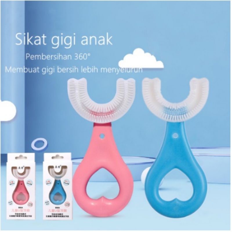 sikat gigi anak bentuk u shape bahan silikon usia 2 6 tahun   training toothbrush baby silicone 360 