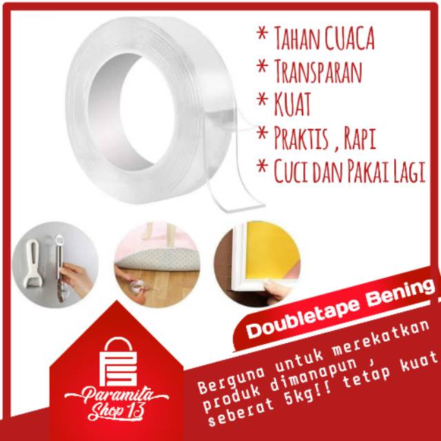 

PS_13/ Double Tape Transparan Tahan Air 30 mm x 3 m Acrilyc Elastis Menahan Hingga 5 kg Tahan Air