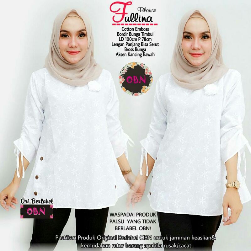 Blouse Putih Katun Emboss Bordir Fullina