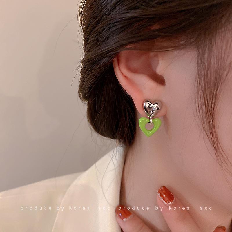 Anting Tusuk Lapis Silver S925 Bentuk Hati Warna Hijau Untuk Wanita