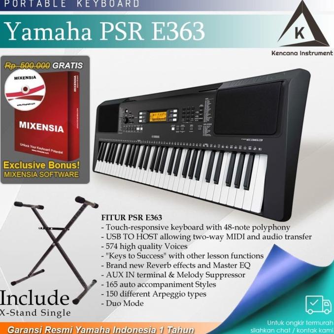 Keyboard Yamaha Psr E363 + Stand / Psre363 / Psr-E363 Garansi Resmi