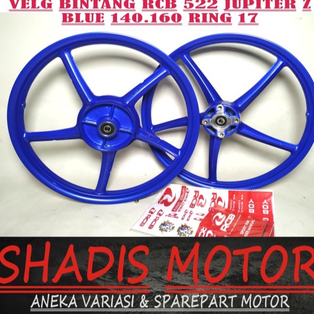 Velg Bintang Motor Merk  RCB Tipe 522 Ukuran 140/160 Ring 17 Motor Jupiter Z Warna Biru Velg Palang 