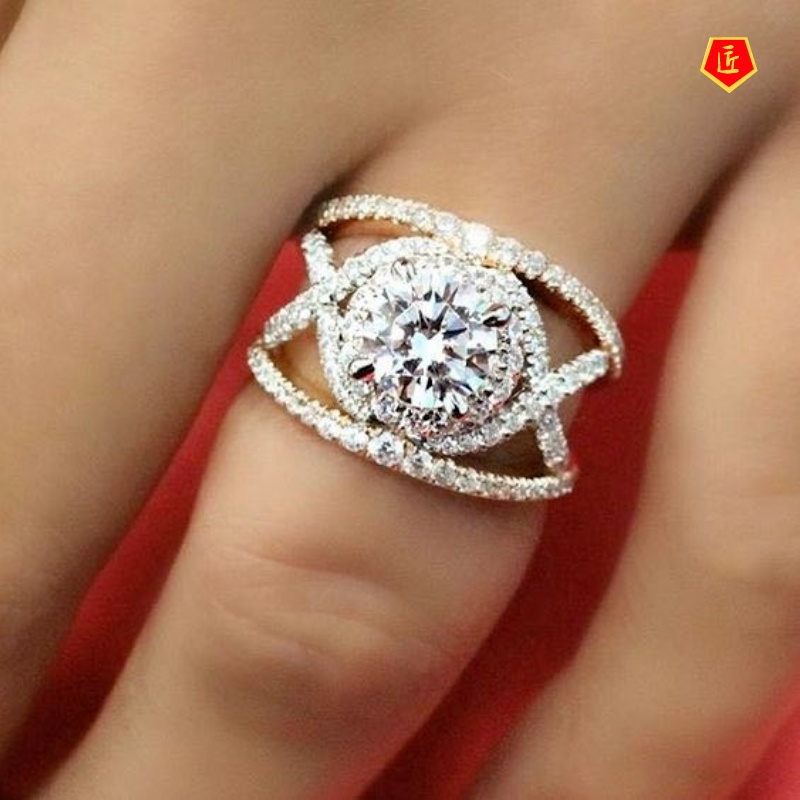 [Ready Stock]Luxury Full Diamond Micro Setting Ring Rose Gold