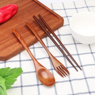 Set Sendok Garpu Sumpit  Kayu  Portable Gaya Jepang  