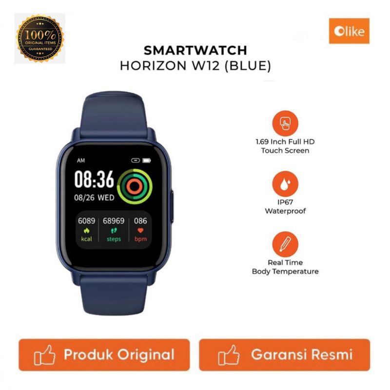 Olike Smartwatch Horizon HD Full  Touch Screen Real Time temperature IP67 20 Days Stand By Time W12