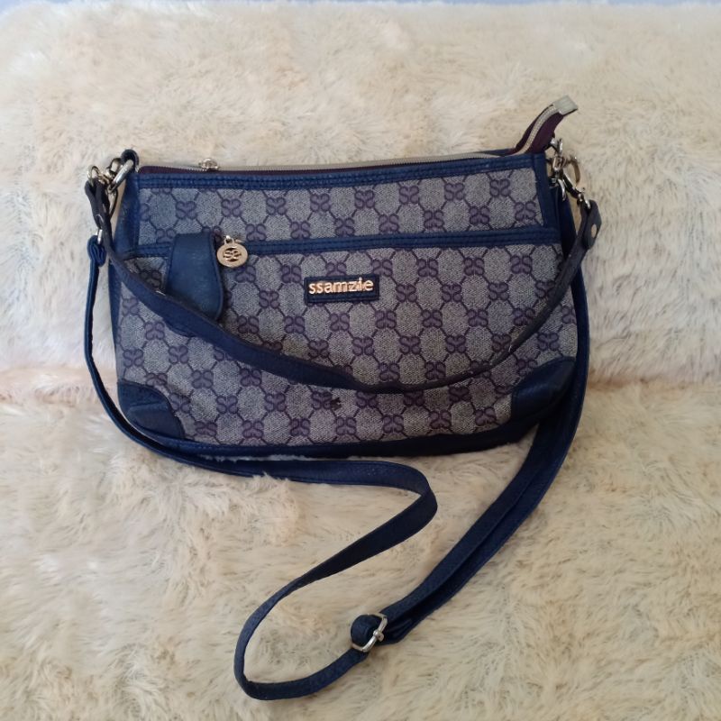 tas wanita biru navy motif SSAMZIE ori selempang bahu sling bag shoulder MEWAH original