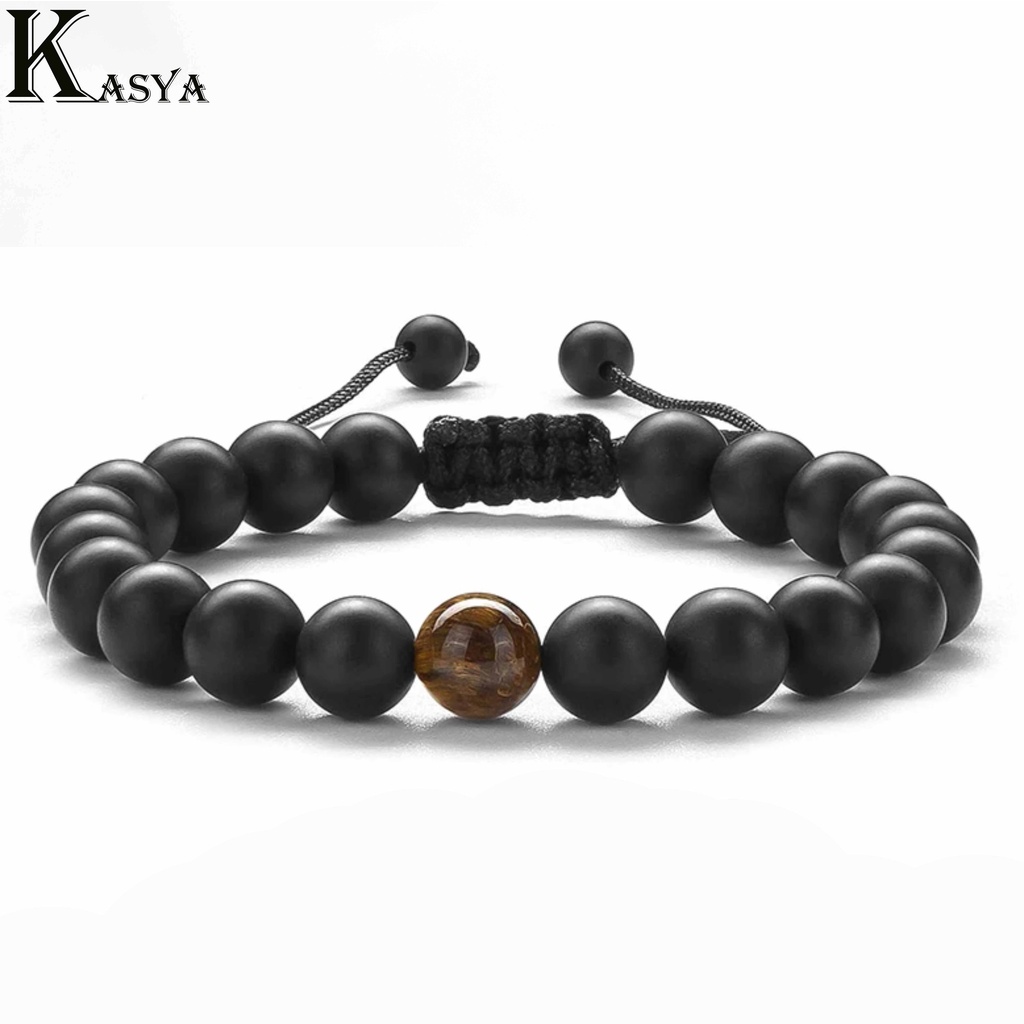 Gelang Batu Couple Natural Tiger eye Charm Onyx Lava Stone 8mm Tali Serut Sambala Untuk Kado Pasangan