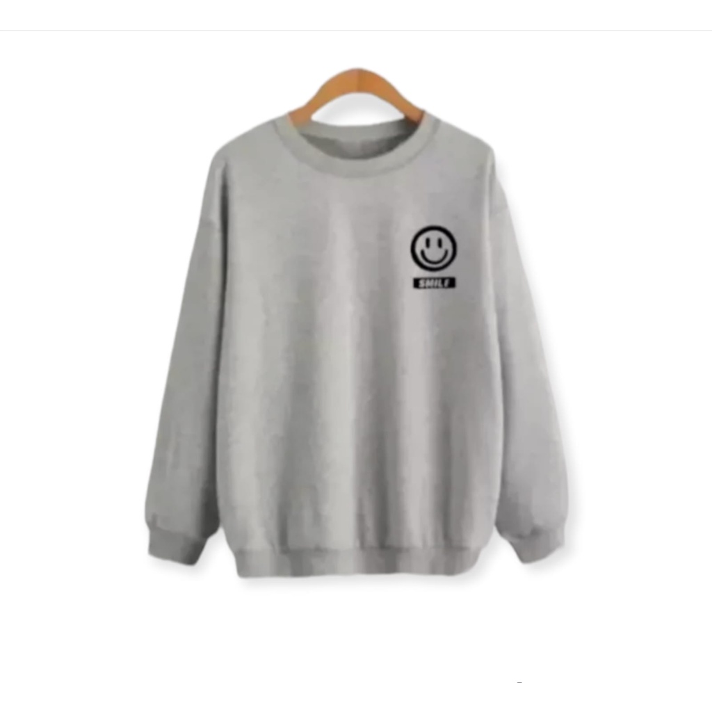 SWEATER SWITER SWETER CREWNECK PRIA WANITA BASIC SIMPLE CN DISTRO MOTIF  SMILE