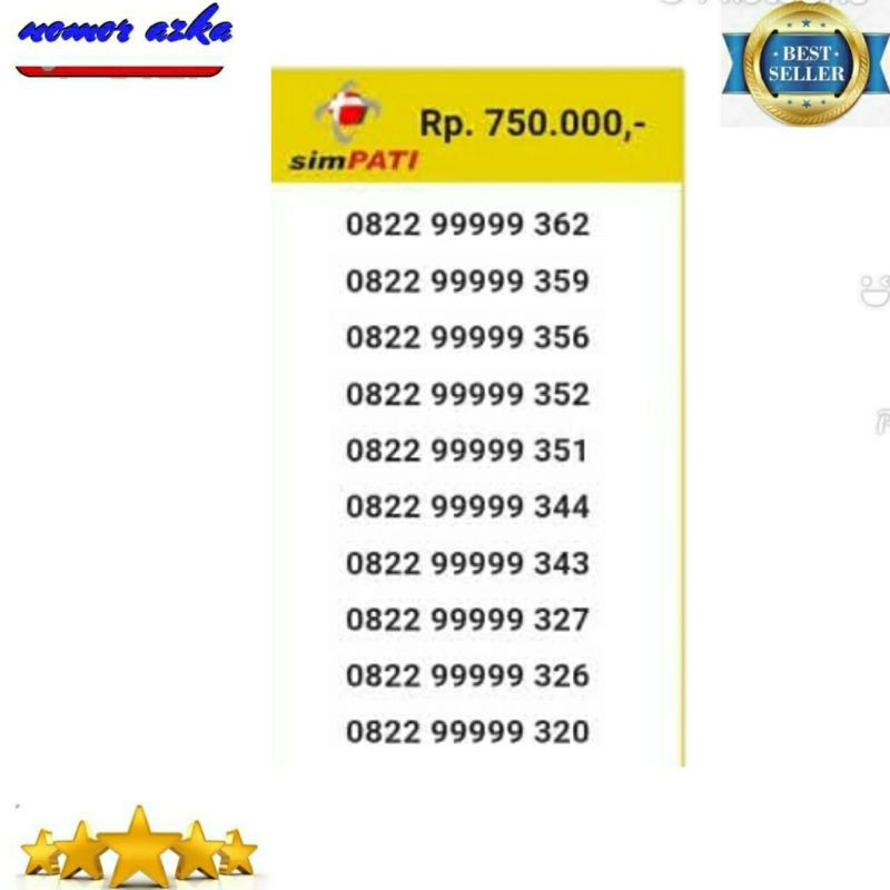 Nomor cantik simpati 0822 99999 342 seri Panca 99999 rapi Bsm03