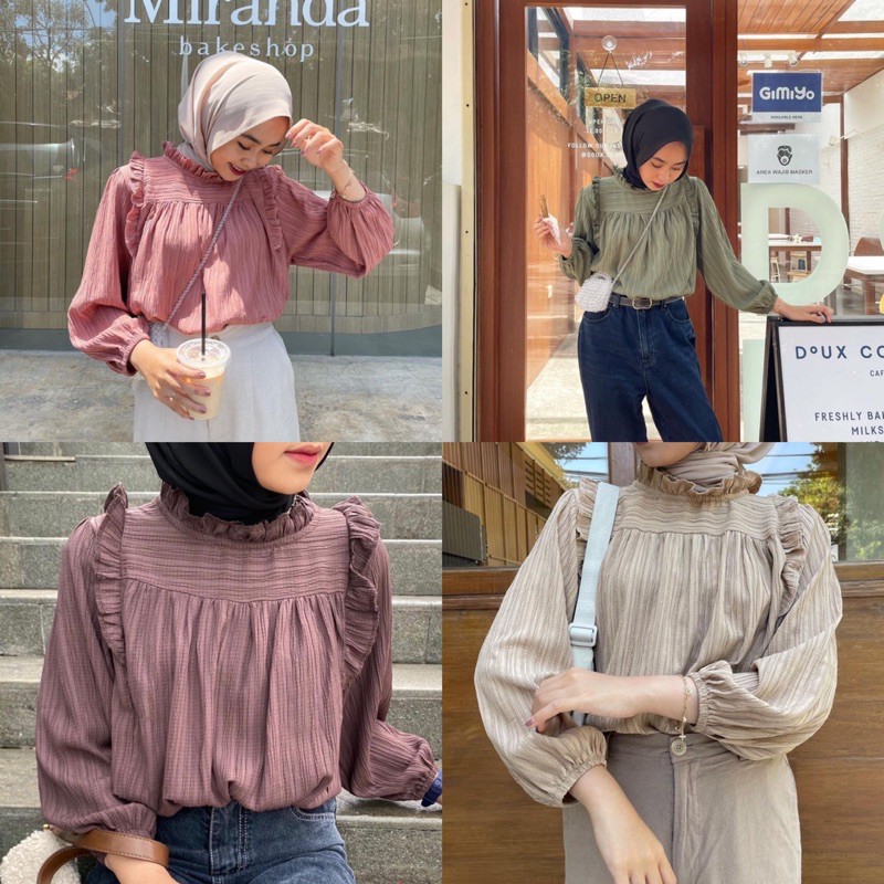 KANYA BLOUSE LEVIORA ALMOND PECH ARMY MOCCA