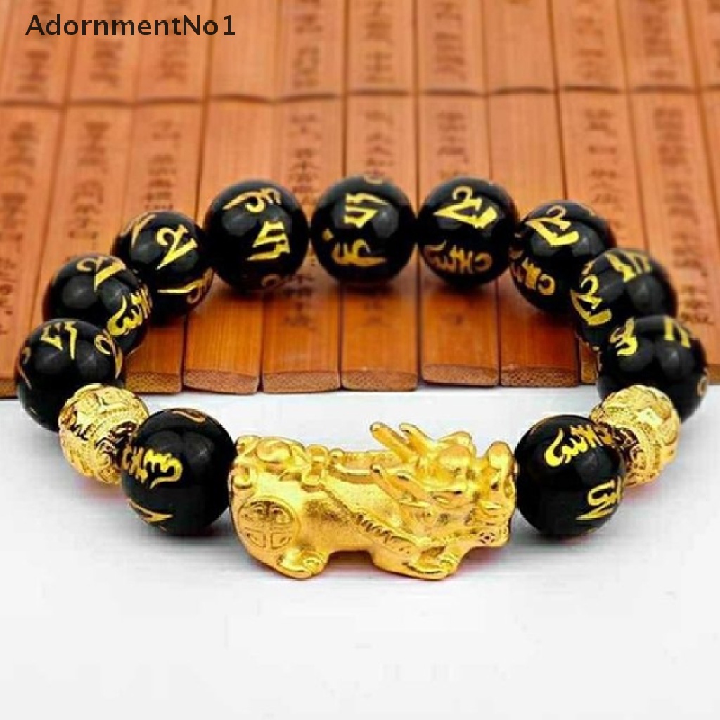 (AdornmentNo1) Gelang Tangan Batu Obsidian Warna Hitam / Emas Untuk Unisex / Pria / Wanita