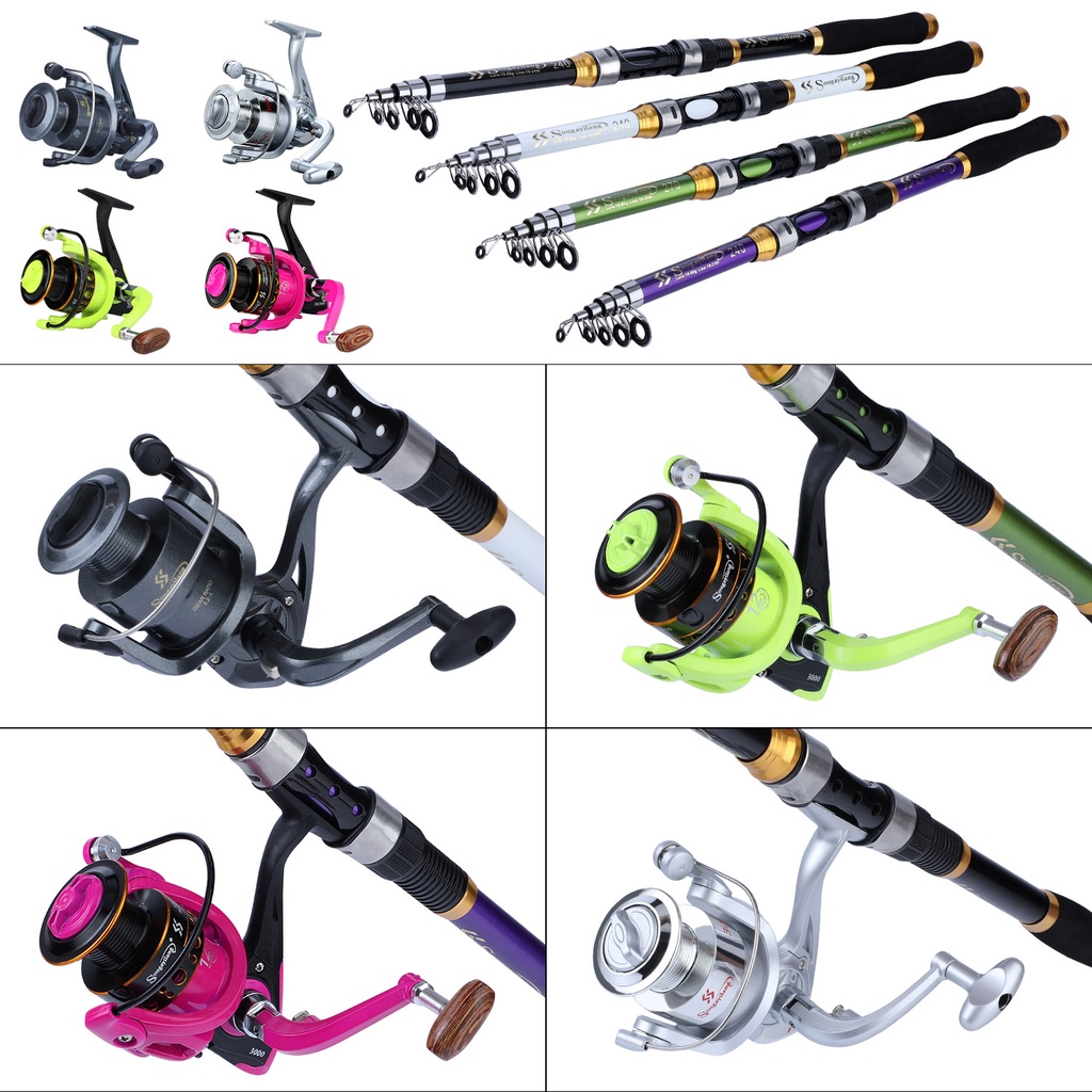 Sougayilang 1.8M-2.1M Fishing Rod and Fishing Reel Line Bait Combo Rod +Reel with Fishing Lures and Accessories Fishing Reel Set for Saltwater Fishing pancingan set lengkap