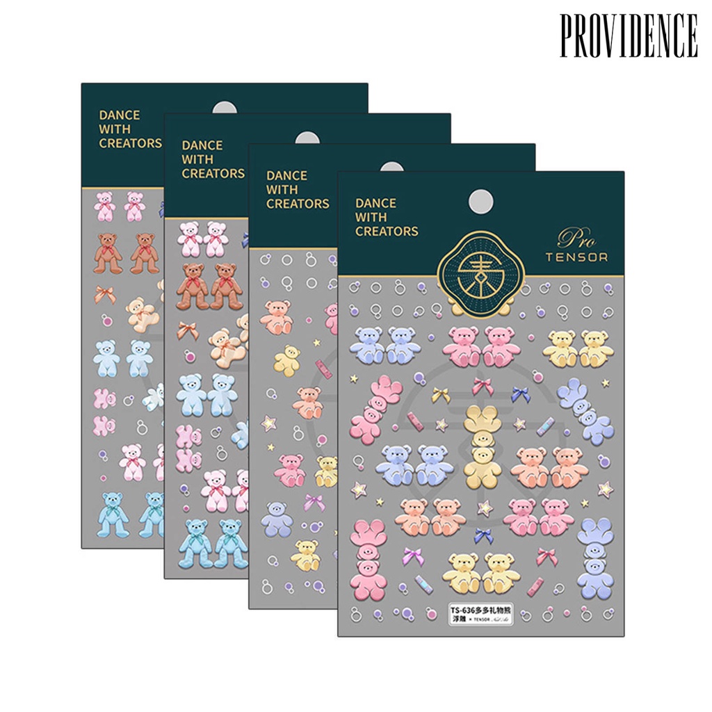 Providence Bear Shape Nail Embossed Sticker 5D Ultra Thin Craft Nail Art Decals Embossed Lovely Bear Decor for Manicure