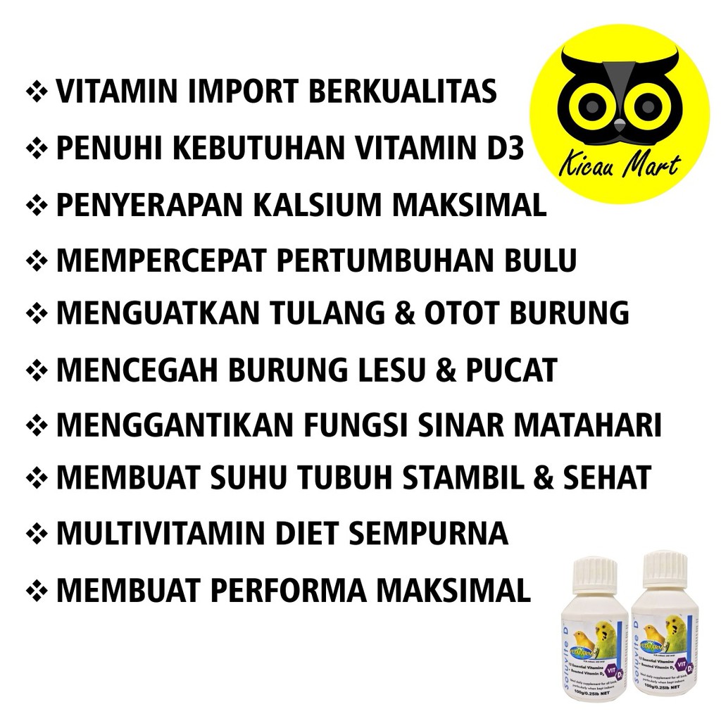 VITAMIN SOLUVITE D VETAFARM 100ML OBAT BURUNG PENGUAT TULANG OTOT FORMULA DIET ANTI GEMUK SOLUVITED100