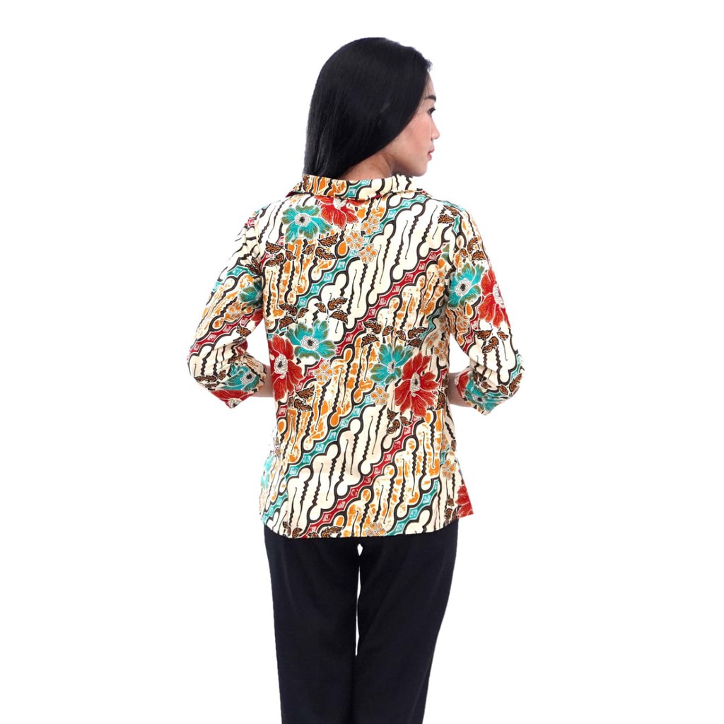 Batik Wanita Modern Atasan Blouse Berkerah Lengan 7/8 Kemeja Wanita By Batik Dua Putri