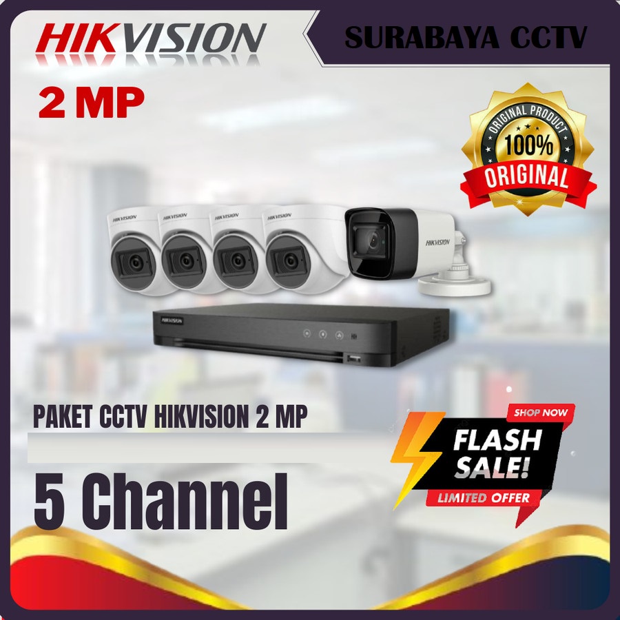 PAKET CCTV HIKVISION 2MP 5 KAMERA TANPA HDD SIAP PASANG