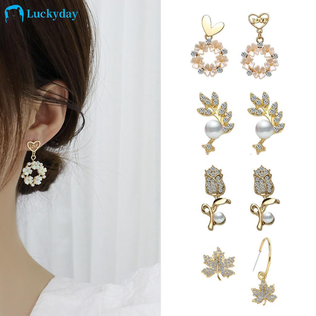 YEEZII Fashion Simple Pearl  Flower Bow Earrings Korean  Love Heart Geometry Earring for Women Fashion Jewelry Accessories