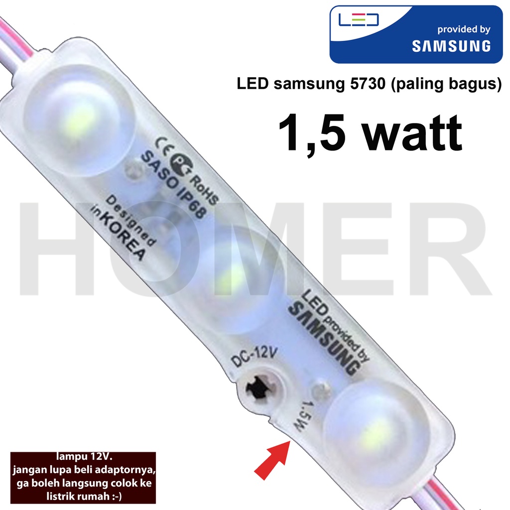 SAMSUNG lampu LED Modul module SASO IP68 SMD 5730 DC 12v 1,5 watt 1,5w 3 mata KOREA