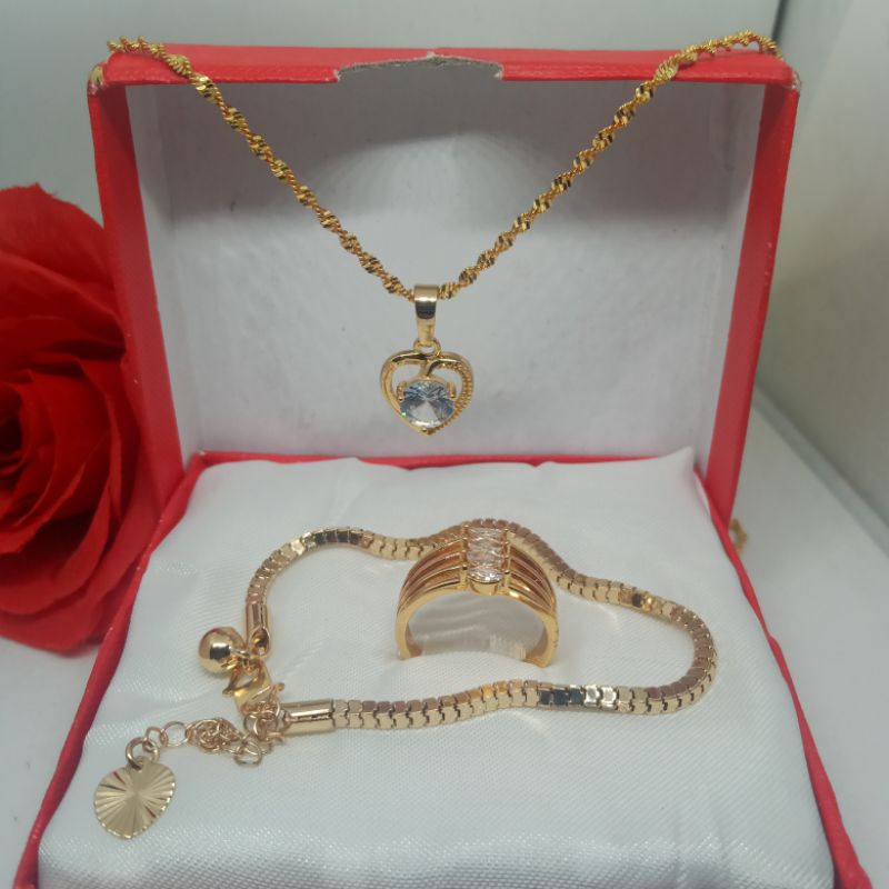 set perhiasan wanita dewasa 25,set perhiasan titanium asli anti luntur terbaru, perhiasan 1 set lengkap kalung gelang cincin