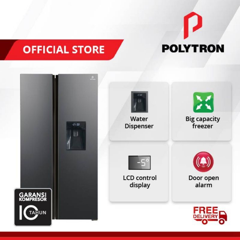 JEMBER JAWA TIMUR Kulkas POLYTRON New Belleza Inverter 2 pintu Side-by-side PRS 480X