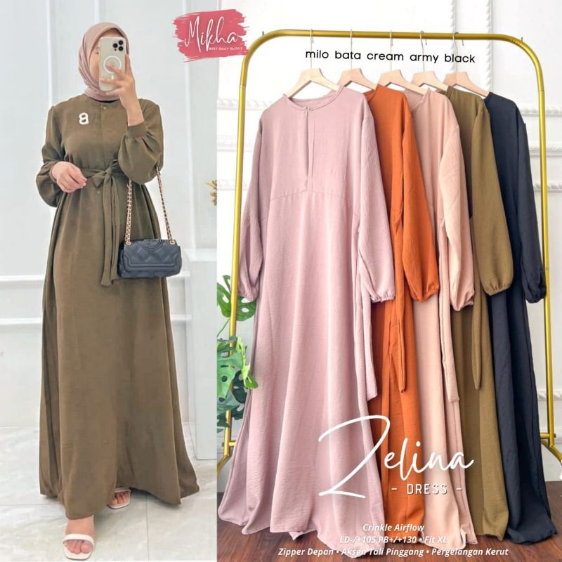 Zelina maxi dress crinkle airflow gamis crinkle polos premium gamis raya casual By Mikha
