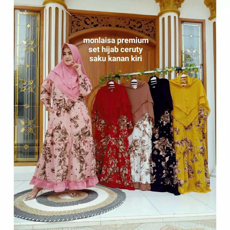 SETELAN GAMIS HIJAB CERUTY MAT MONALISA PREMIUM MOTIF BANGKOK TERBARU