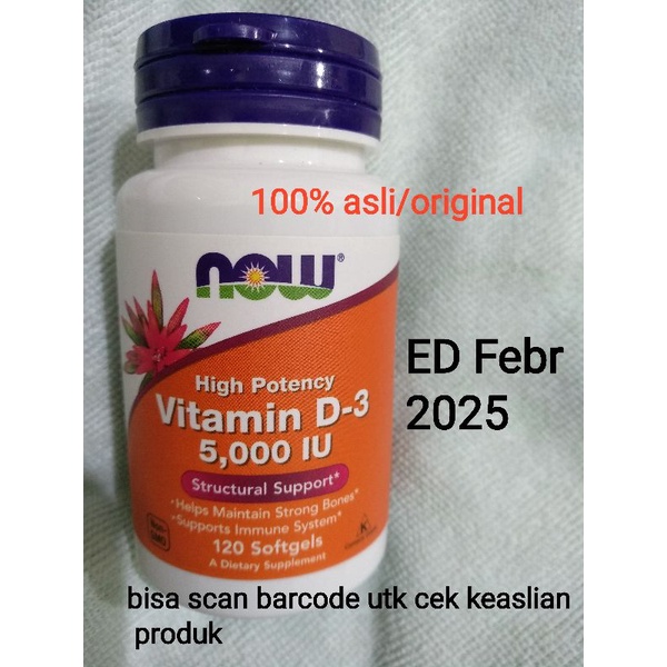 NOW Foods High Potency Vitamin D3 5000 IU Now isi 120 soft capsules, utk Imunitas Daya Tahan Tubuh