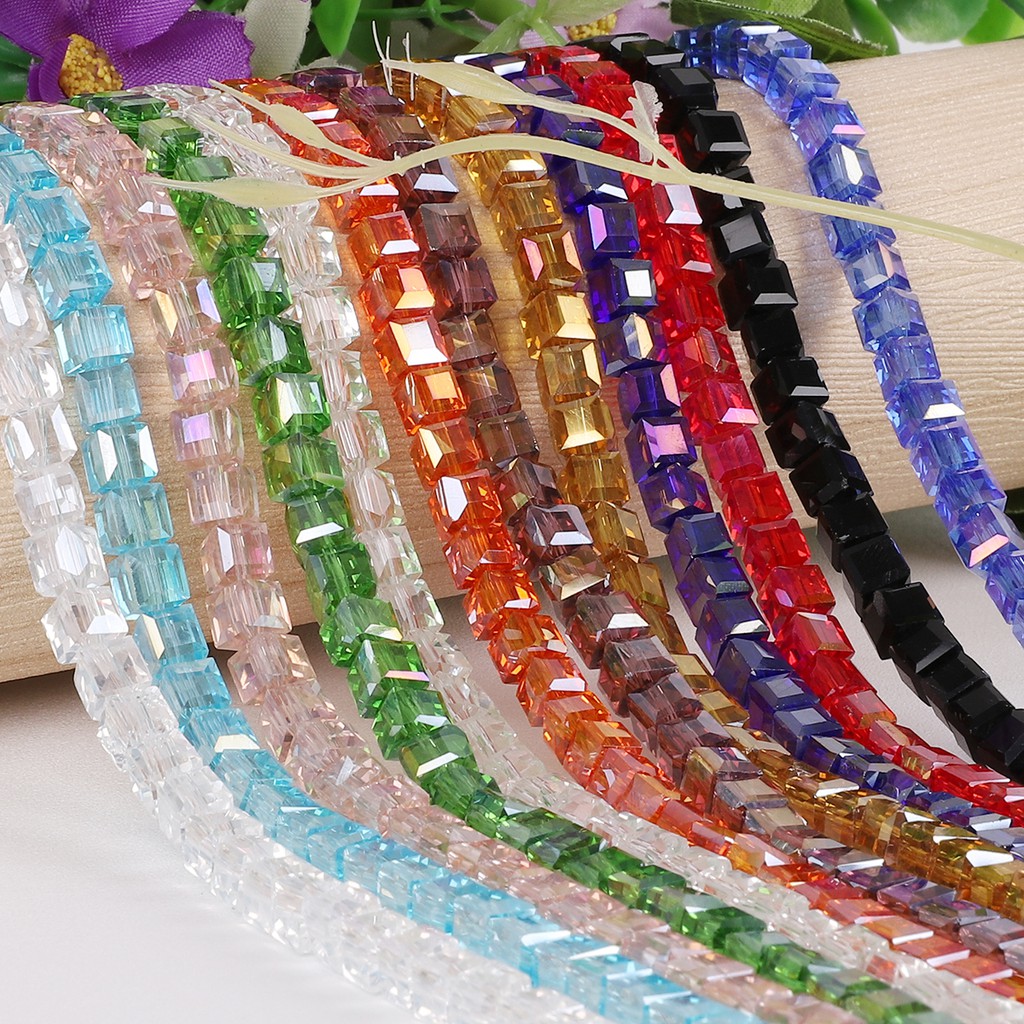 HANDMADE 50-200pcs Ukuran 2 mm 3mm 4mm 6mm Manik-Manik Czech Glass Bentuk Kotak Kristal Austria Warna-Warni Untuk Aksesoris Pakaian