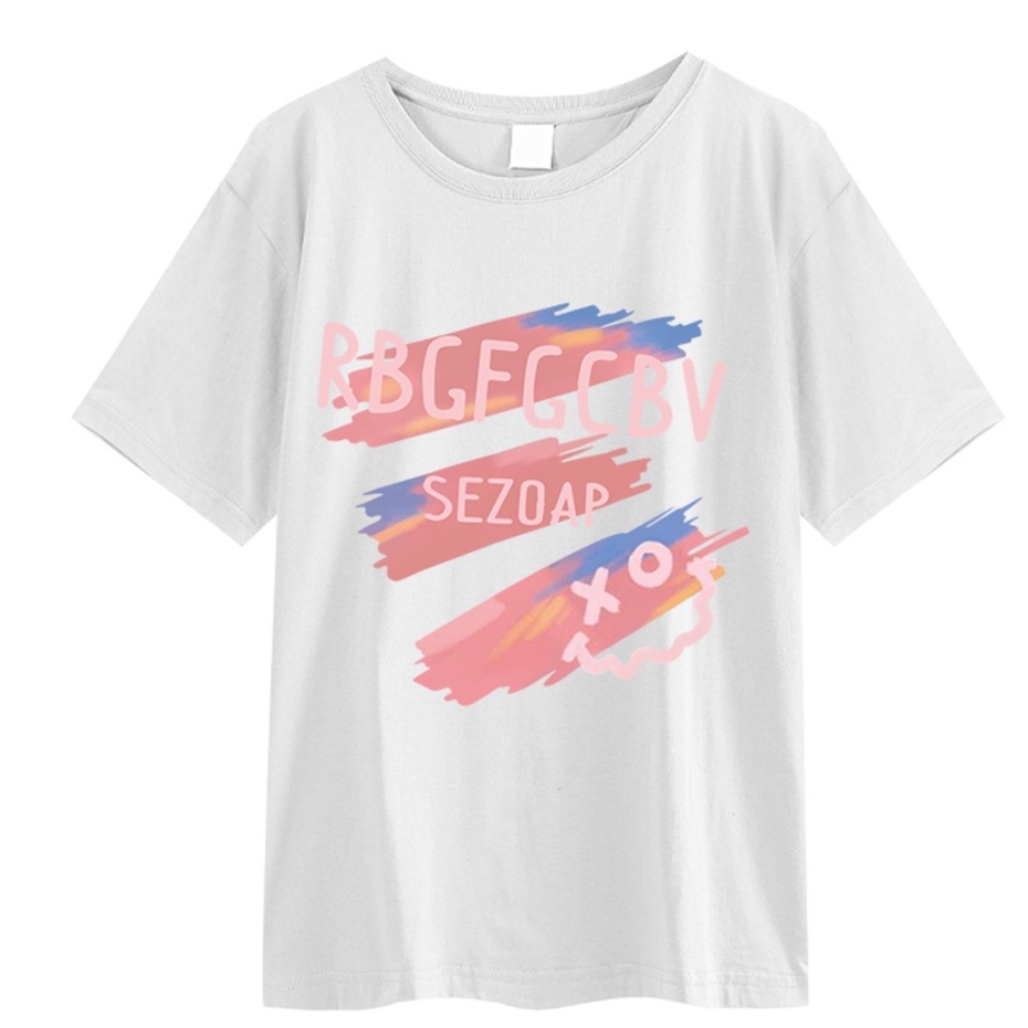 Korean style letter graffiti hitam printing lengan pendek kaos oblong wanita/korea atasan kaos lengan pendek longgar untuk wanita/baju kaos wanita/kaus oversize