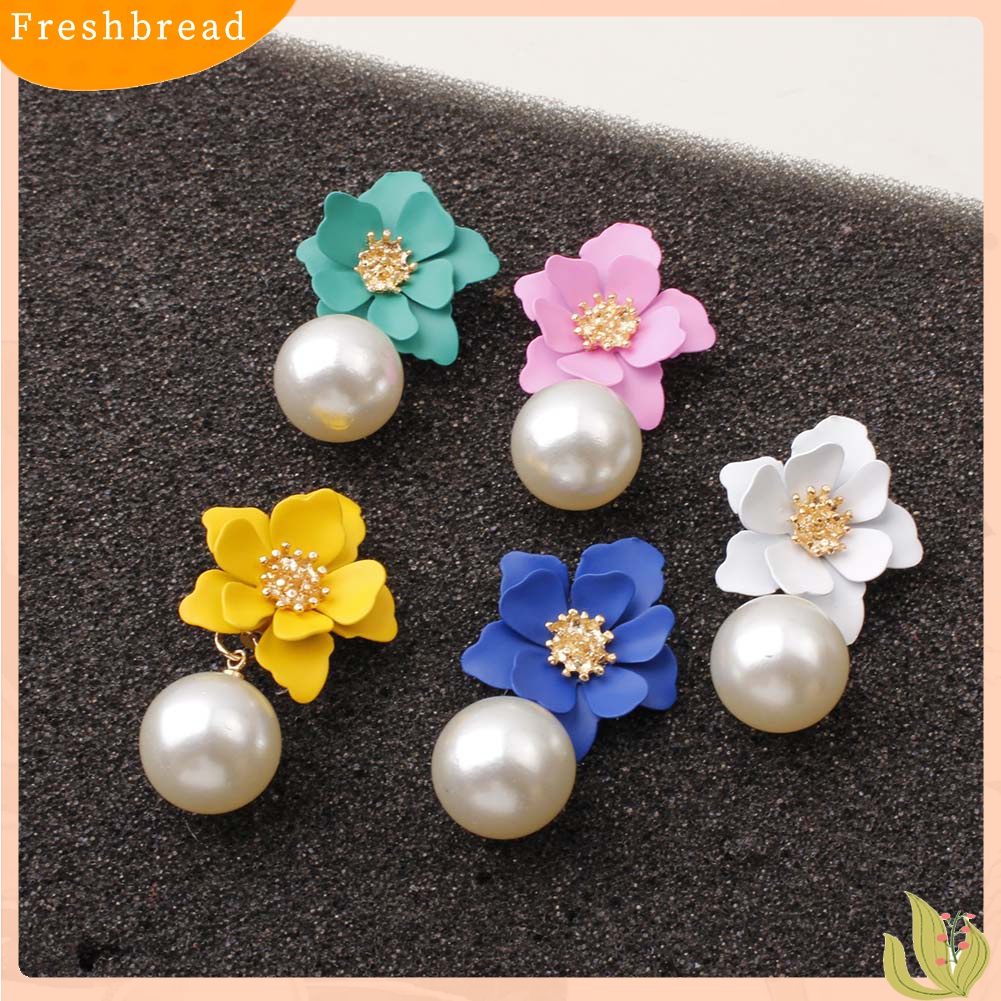 Fresh| Anting Tusuk Gantung Wanita Bahan Resin Desain Bunga Hias Mutiara Imitasi Untuk Musim Panas / Hadiah