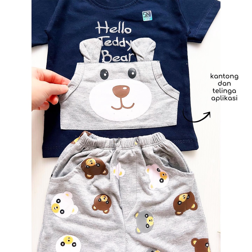 Teddy bear pocket / 3D BEAR HUG  Baju Setelan Celana Pergi Jalan Fashion Anak Bayi Cowok Laki Terlaris Berkualitas