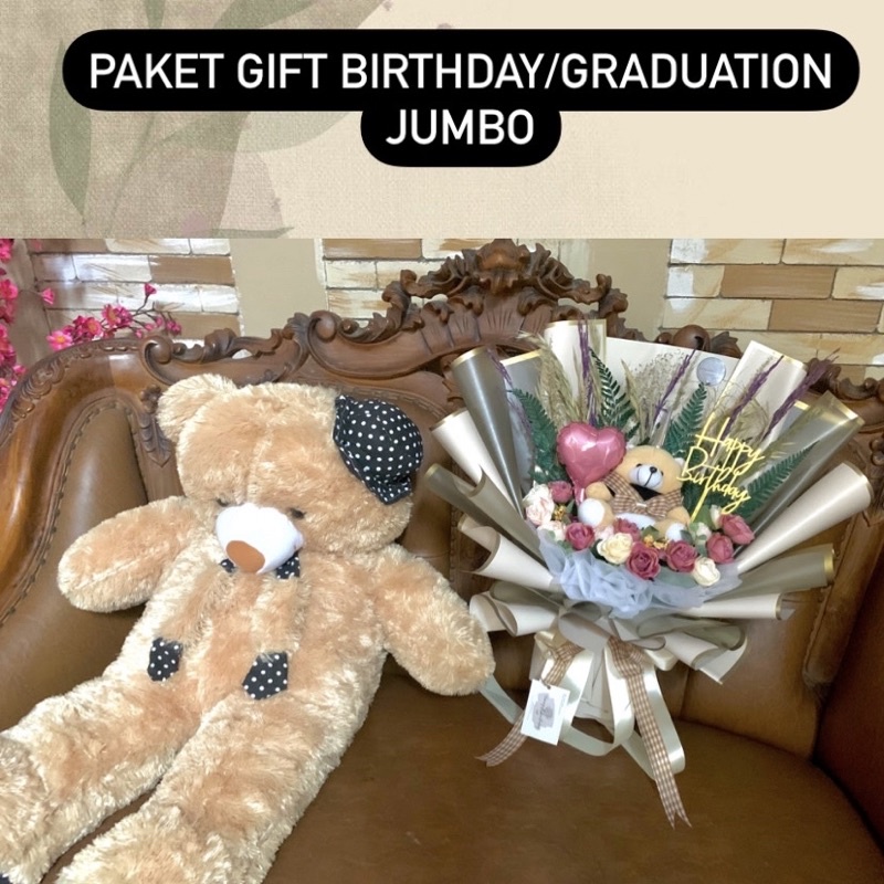 

Paket Bucket Boneka jumbo + bunga untuk ulang tahun, wisuda dll