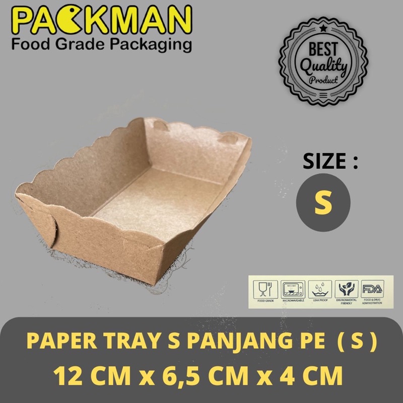 

PAPER TRAY S PANJANG / KOTAK KENTANG KRAFT COKLAT 12x6,5x4 - LAMINASI PE