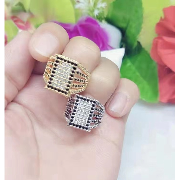 Cincin xuping permata putih dan hitam lapis emas 18k perhiasan fashion 031,032