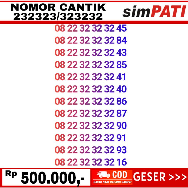 nomor cantik telkomsel simpati 2 323232 atau 232323 2