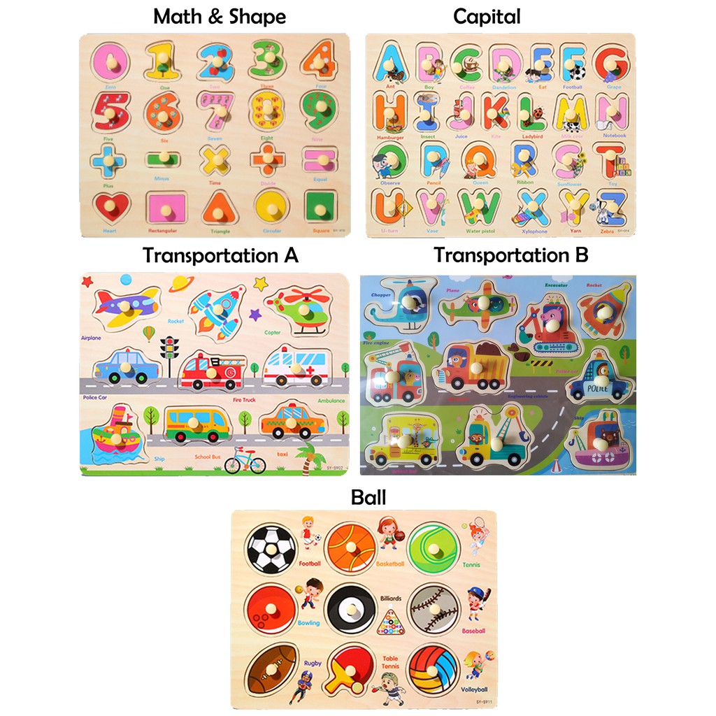 Aneka Puzzle Kayu English Mainan Wooden Toy Edukasi Anak ABC Huruf Buah
