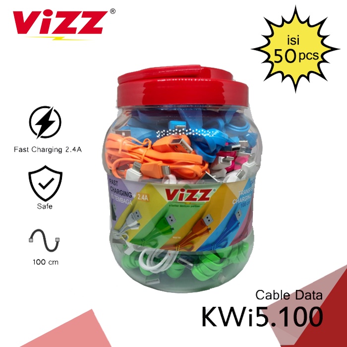 Vizz Kabel Data IOS KWi5 NEW Fast Charging 2.4A Isi 50 Pcs